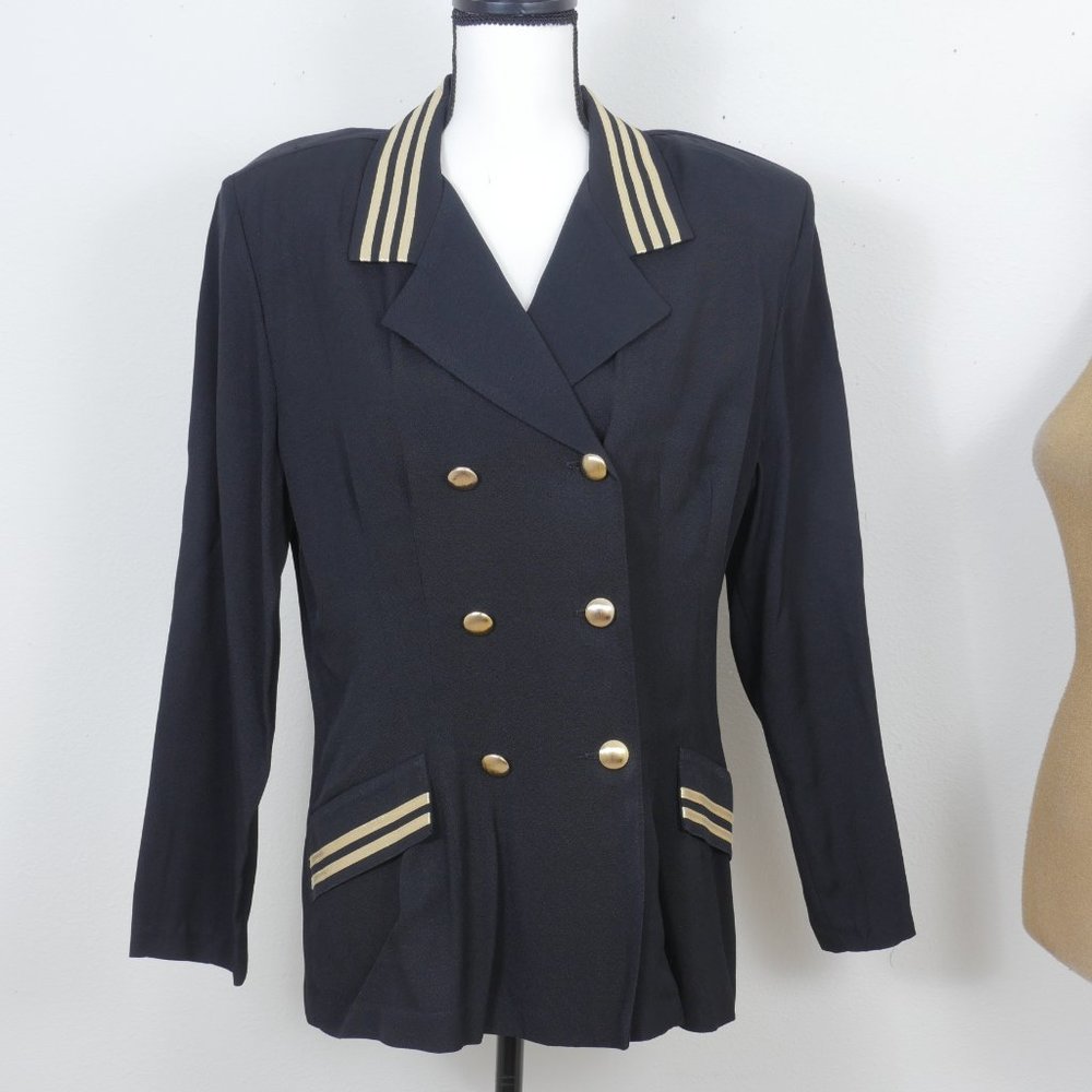 Dress Savvy NY VINTAGE Nautical Inspired Black Gold Size 14 Retro Y2K Blazer
